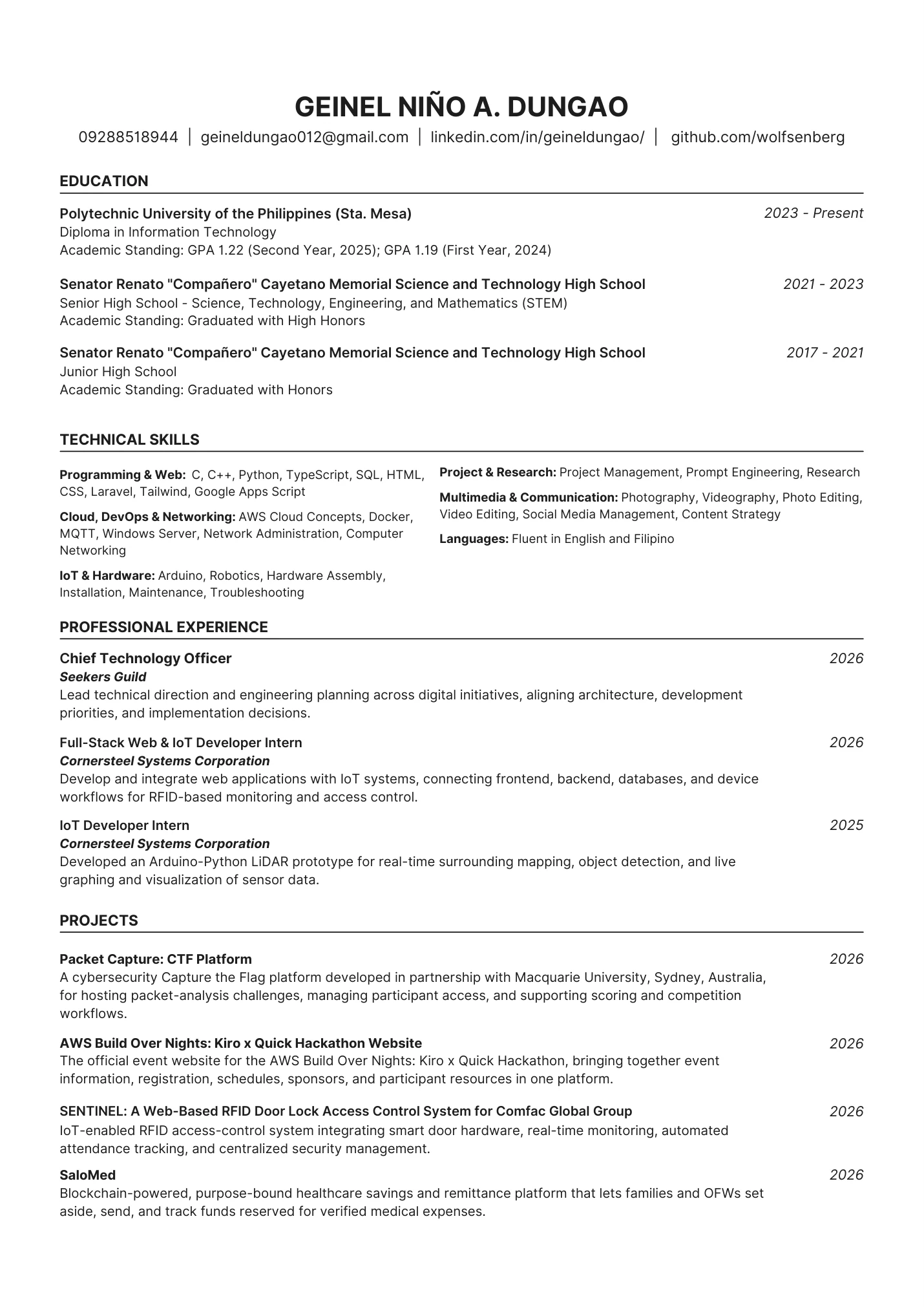 Curriculum Vitae page 1 of 3